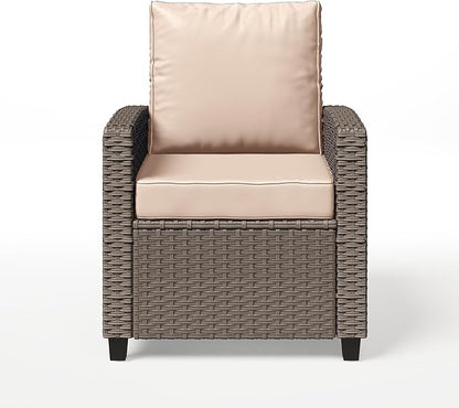2 Pieces Patio Furniture Set, Outdoor Wicker Chairs Set of 2, All Weather High Back Rattan Chairs, Seating Club Chair Porch Chairs Set with Cushions for Balcony Porch Deck, Beige