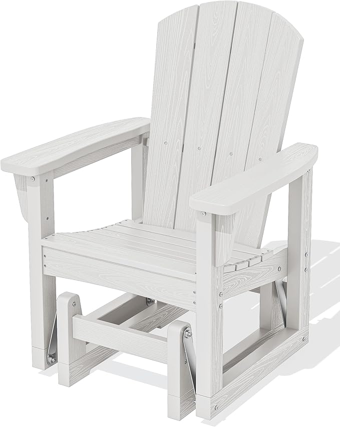 SERWALL Outdoor Glider Chair, HDPE Patio Glider Rocker All-Weather Porch Glider for Outside, White - Photo 1