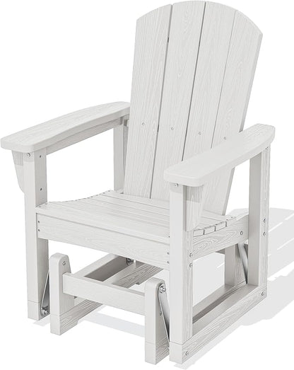 SERWALL Outdoor Glider Chair, HDPE Patio Glider Rocker All-Weather Porch Glider for Outside, White