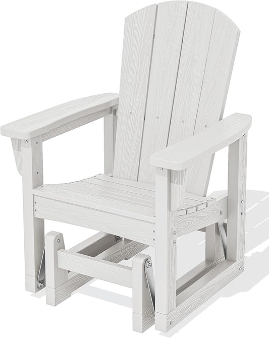 SERWALL Outdoor Glider Chair, HDPE Patio Glider Rocker All-Weather Porch Glider for Outside, White
