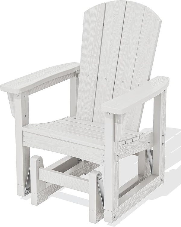 SERWALL Outdoor Glider Chair, HDPE Patio Glider Rocker All-Weather Porch Glider for Outside, White - Photo 1