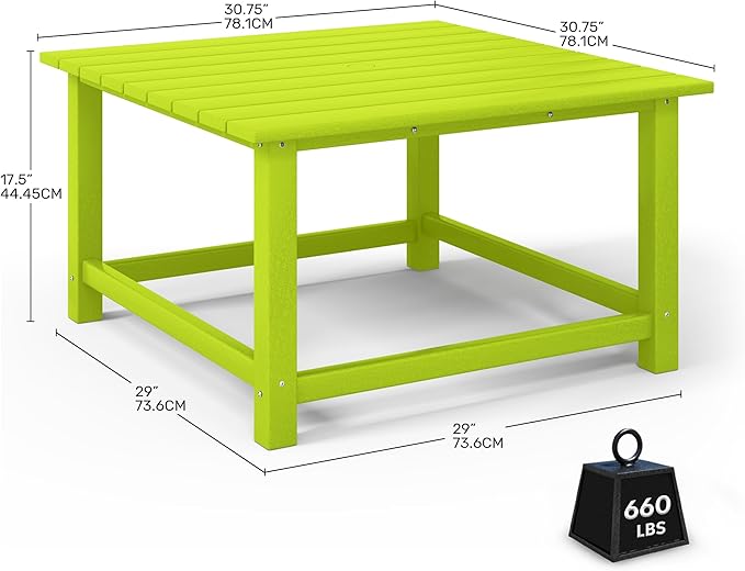 Costaelm Patio Conversation Table, Tatio Accent HDPE Outdoor Weather Resistant, Square Outdoor Porch Balcony Patio Drink Table for Outside, Pool, Backyard, Lime