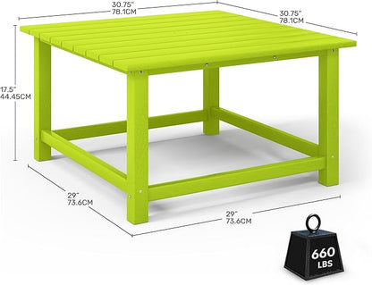 Costaelm Patio Conversation Table, Tatio Accent HDPE Outdoor Weather Resistant, Square Outdoor Porch Balcony Patio Drink Table for Outside, Pool, Backyard, Lime