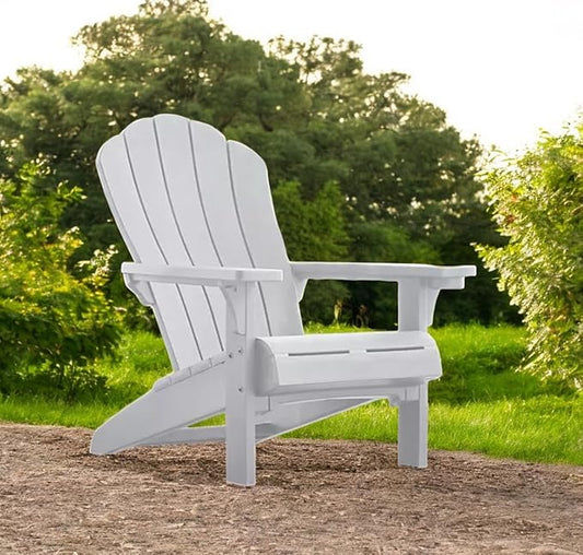Modern Adirondack Chair with Cup Holder, Outdoor Patio Furniture (White)