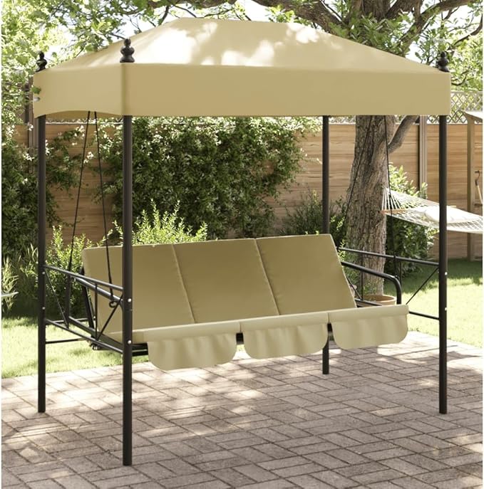 3-Person Convertible Garden Swing Bench, Outdoor Patio Porch Swing Bed with Canopy, Heavy-Duty Powder-Coated Steel Frame - Photo 1