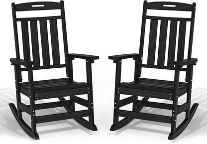 Plawdlik Oversized Rocking Chair Set of 2,HDPE All-Weather Outdoor Rocking Chair,Patio Rocking Chairs for Porch.Black