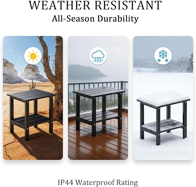 OTSUN Adirondack Outdoor Side Table, 16" HDPE Patio Side Table with Shelf - Photo 5