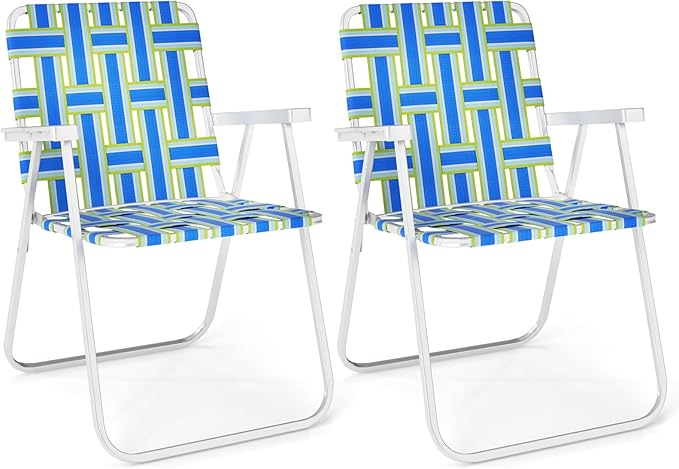 GYMAX Lawn Chair Folding, Webbed Beach Lounge Chairs Set with Highback - Photo 1