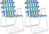 GYMAX Lawn Chair Folding, Webbed Beach Lounge Chairs Set with Highback - Photo 1