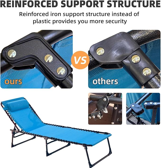 Folding Chaise Lounge Chair Bed - Heavy-Duty 400lb Capacity Portable Adjustable Recliner w/Pillow for Patio, Pool - Photo 9