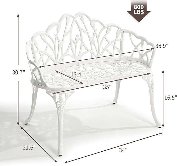 HOMEFUN Outdoor Bench, Patio Garden Benches Metal Loveseat Cast-Aluminum Outside Furniture for Park Lawn Front Porch - Photo 2