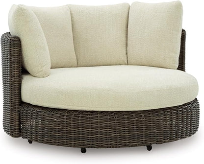 Signature Design by Ashley Kimora Casual Nuvella Weather Resistant Fabric Outdoor Swivel Lounge Chair with Zippered Removable Cushion and Casters, Beige & Dark Brown