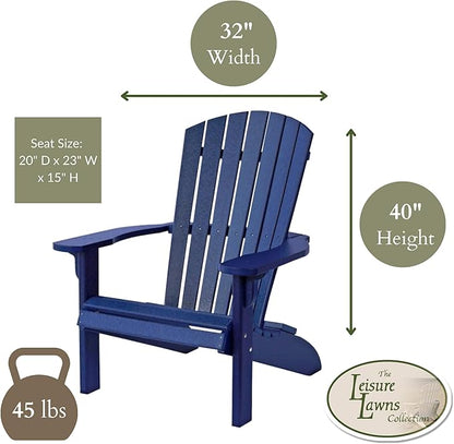 Leisure Lawns Poly Plastic Fanback Adirondack Chair, Outdoor Patio Chair - Amish Made in USA (Patriot Blue)