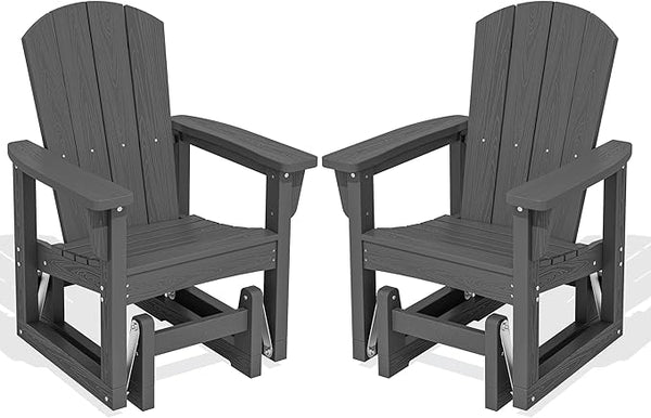SERWALL Outdoor Glider Chair Set of 2, HDPE Wood-Like Patio Glider Rocker All-Weather Porch Glider for Outside - Photo 1