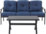 LOKATSE HOME Outdoor Patio Cushioned Loveseat 3 Seats Sofa Bench with Metal Coffee Table - Photo 1