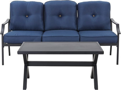LOKATSE HOME Outdoor Patio Cushioned Loveseat 3 Seats Sofa Bench with Metal Coffee Table