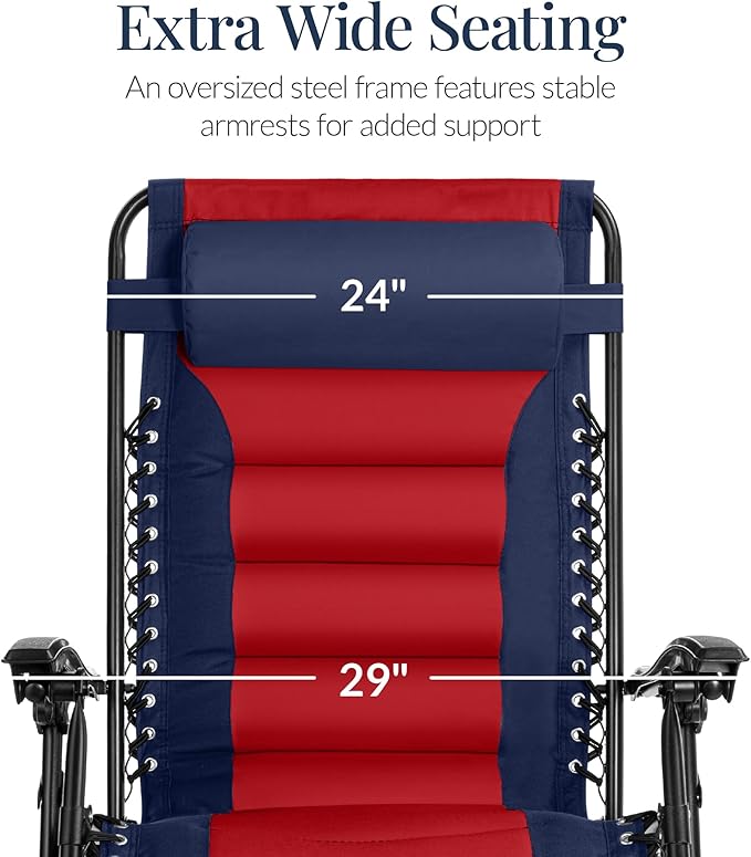 Best Choice Products Oversized Padded Zero Gravity Chair, Folding Outdoor Patio Recliner - Photo 3
