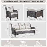 Belord Outdoor Wicker Furniture 5 Pieces Patio Furniture Sofa Set Patio Wicker Chairs with Ottomans Conversation Set - Photo 2