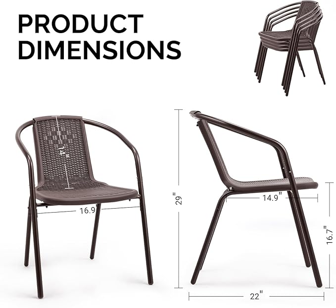 VINGLI PE Rattan Outdoor Dining Chairs Set of 4, Brown