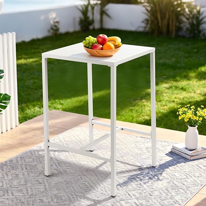 VINGLI 27 Inch Outdoor Bar Table, All-Weather Aluminum Patio Balcony Pub Table for Pool, Blacony, Yard (White) - Photo 7