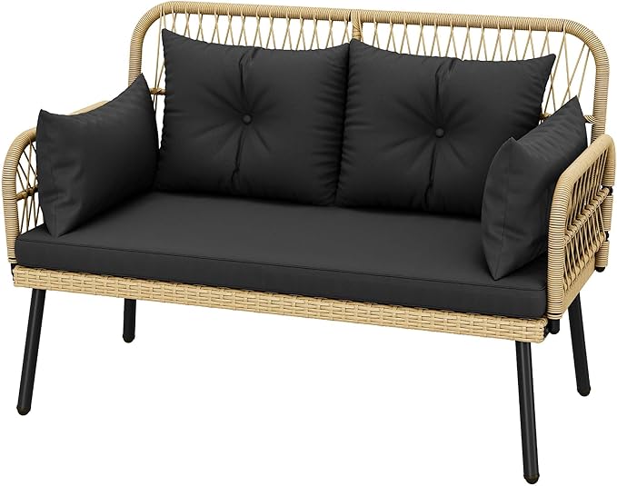 DWVO Outdoor Loveseat, Patio Wicker Furniture Set with Cushion & Adjustable Feet, Patio Couch for Garden, Balcony - Photo 7