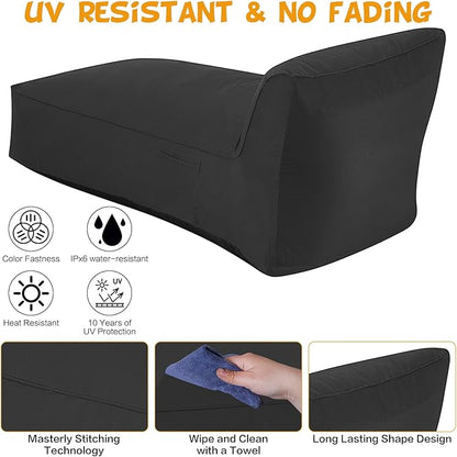 Modern-Depo Outdoor Chaise Lounge Chair, Sunbed UV Resistant Sofa Couch Patio Furniture Waterproof Outside Sunlounge Reclining Sunbathing Bed Comfy Single Chaise Daybed for Garden, Pool, Beach, Black
