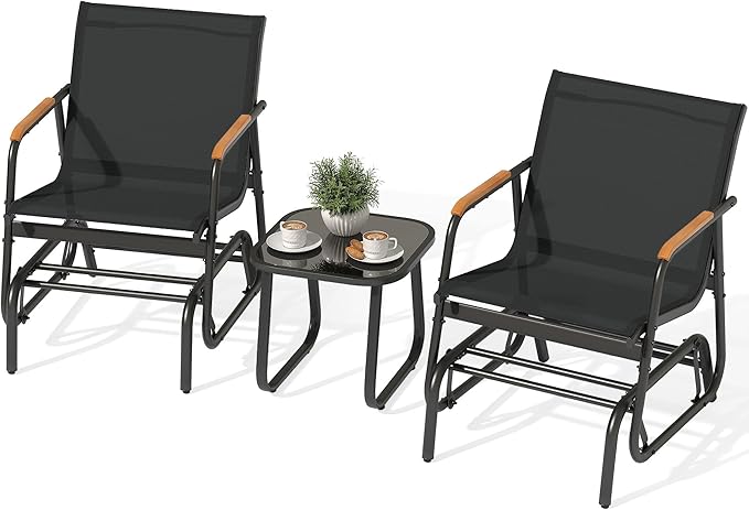YITAHOME 3 Piece Patio Furniture Set, Outdoor Glider Chair Bistro Set, Coffee Table with Tempered Glass Tabletop - Photo 1