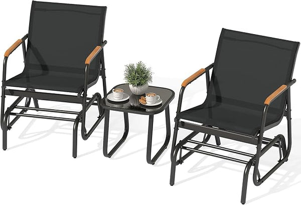 YITAHOME 3 Piece Patio Furniture Set, Outdoor Glider Chair Bistro Set, Coffee Table with Tempered Glass Tabletop - Photo 1