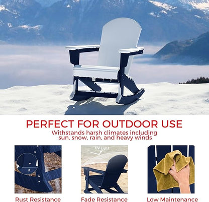 Costaelm Outdoor Adirondack Chair Set of 2, All Weather Resistant Classic Balcony Chair and Fire Pit Chairs, Plastic Outdoor Porch Furniture Rocking Chair High Back HDPE Poly Lumber, Navy Blue