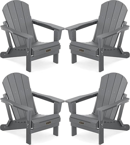 SERWALL Foldable Adirondack Chair Set of 4 for Patio Garden Outdoors Fire Pit-Gray