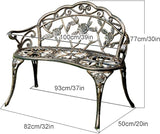 39" Outdoor Bench, Cast Aluminum Metal Garden Bench with Floral Rose Accent & Antique Finish(Green) - Photo 3