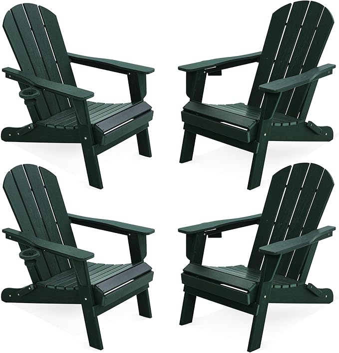 LOUNZY Folding Adirondack Chair Set of 4, Green