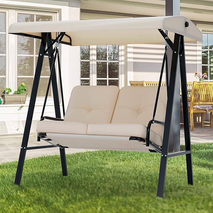 AECOJOY Outdoor Patio Swing Chair for Adults, 2-Seat Porch Swings with Adjustable Canopy - Photo 9