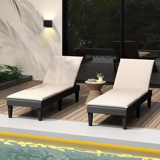 HAPPYGRILL Outdoor Chaise Lounge Chair Rattan Recliner Lounger with Removable Cushion & 3-Level Adjustable Backrest - Photo 2