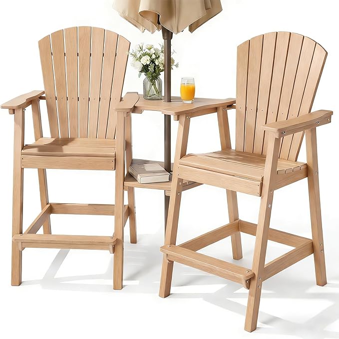PASAMIC Tall Adirondack Chair Set of 2, All-Weather HDPE Outdoor Chairs with Removable Double Trays - Photo 1
