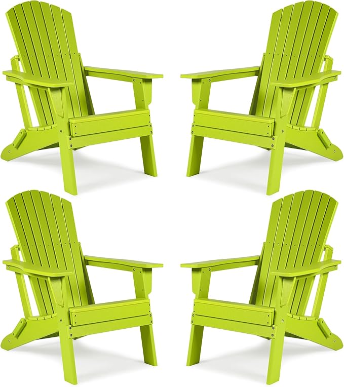 Aoodor Folding Adirondack Chair HDPE Outdoor All-Weather Chair for Patio, Garden, Backyard, Lawn, Fire Pit, Set of 4, Apple