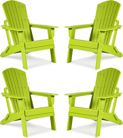 Aoodor Folding Adirondack Chair HDPE Outdoor All-Weather Chair for Patio, Garden, Backyard, Lawn, Fire Pit, Set of 4, Apple