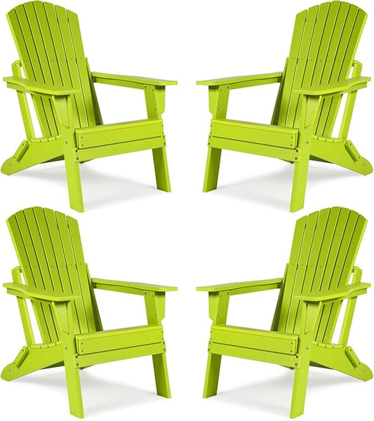 Aoodor Folding Adirondack Chair HDPE Outdoor All-Weather Chair for Patio, Garden, Backyard, Lawn, Fire Pit, Set of 4, Apple