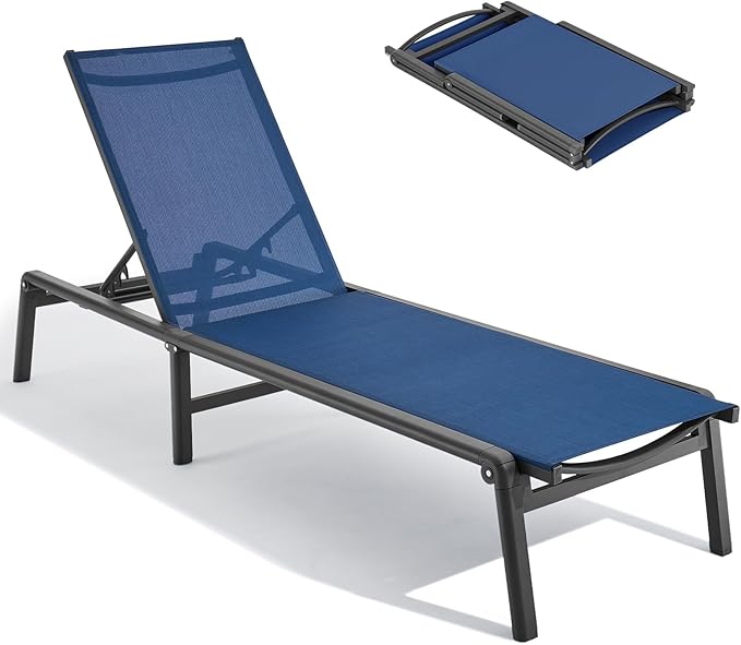 Aluminum Chaise Lounge Chair Outdoor, Foldable & Assembly Free Outdoor Lounge Chair with 5 Position Adjustable Backrest - Photo 1