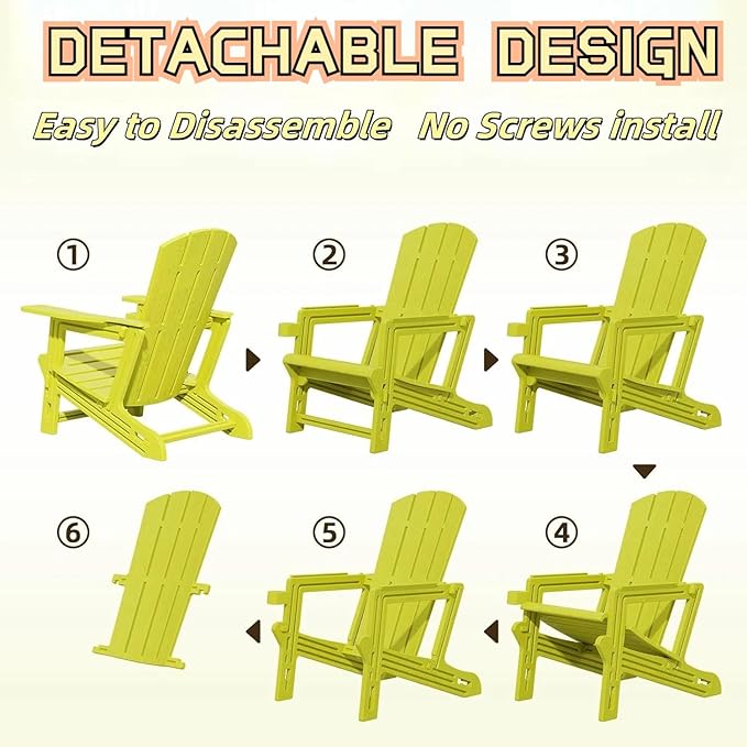 FONTOI Adirondack Chair, Plastic Adirondack Chair with Cup Holder, Outdoor Weather Resistant Lawn Furniture, 400 LBS Capacity Recliner, Garden Backyard Patio Without Screws Install,Yellow
