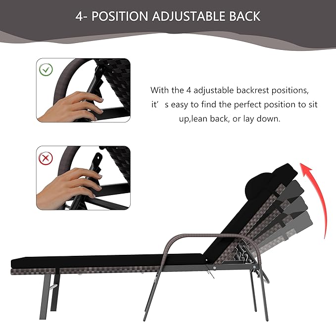 Patio Chaise Lounge Set 3 Pieces Outdoor Lounge Chair with Rattan Adjustable Backrest Armrest and Folding Table for - Photo 3