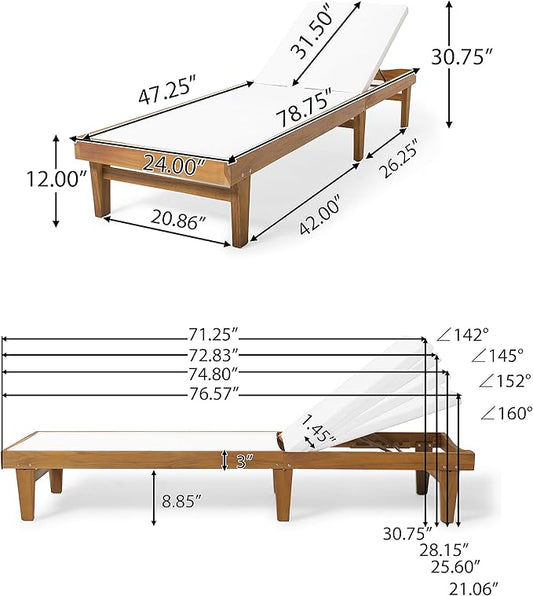 Christopher Knight Home Summerland Outdoor Mesh Chaise Lounge with Acacia Wood Frame, Teak Finish / White Mesh