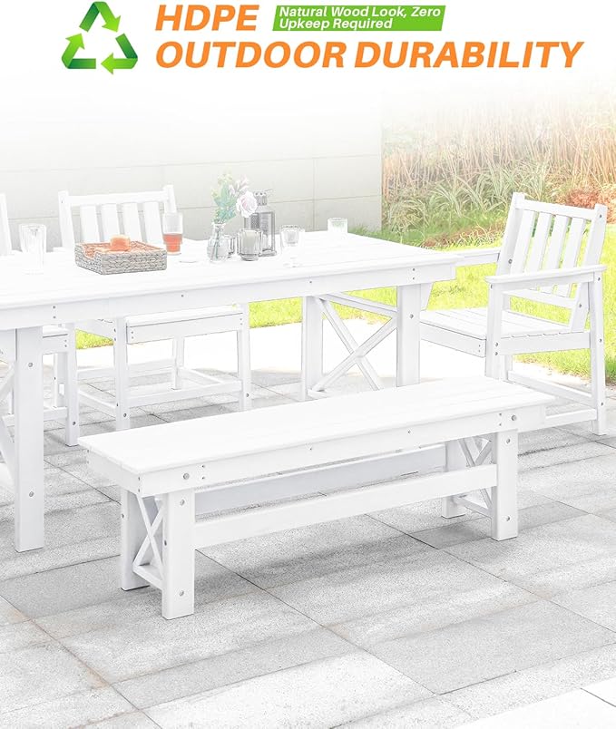 HDPE Outdoor Dining Set of 6, Patio Dining Table Set with 4 Chairs and 1 Bench - Photo 5
