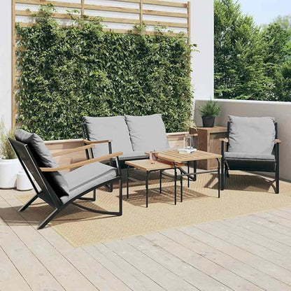 5 Piece Balcony Furniture Set Black Powder-Coated Steel Comfy Seating Stylish Touch for Outdoor Patio