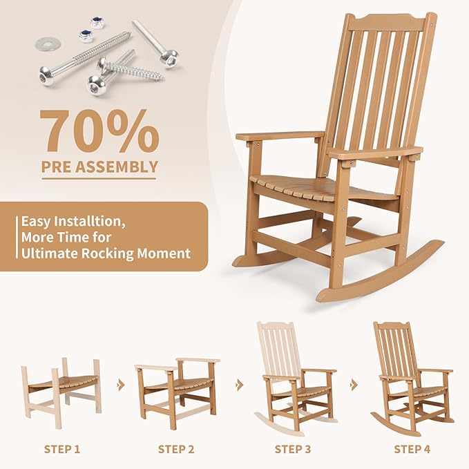 Outdoor Rocking Chairs Set of 2, Oversized All Weather High Back Porch Rocker, Patio Rockers for Outside