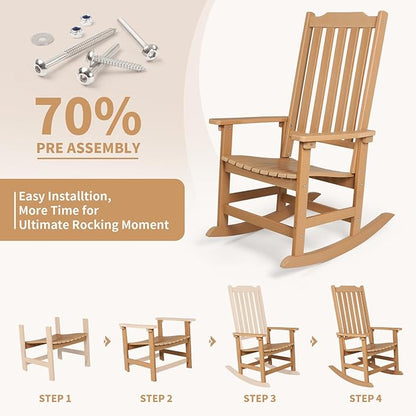 Outdoor Rocking Chairs Set of 4, Oversized All Weather High Back Porch Rocker, Patio Rockers for Outside