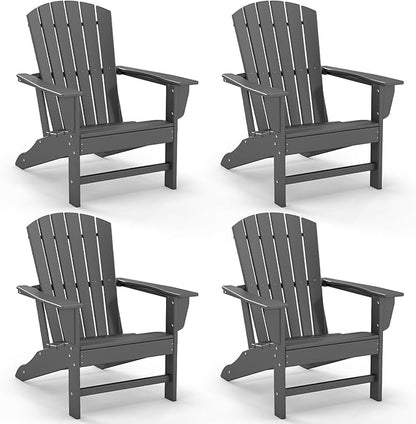 GREENVINES Adirondack Chairs Set of 4 | HDPE Plastic | Oversized Fire Pit Chair | All Weather | Grey | Poly Lumber | for Outdoor Deck Backyard Patio Garden