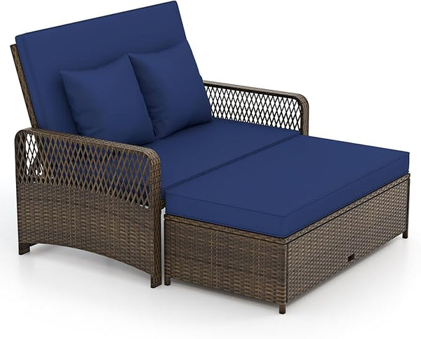 Tangkula Patio Rattan Daybed with 4-Level Adjustable Backrest - Photo 1