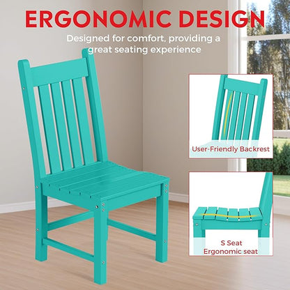 Costaelm Armless Outdoor Chair, Patio Adirondack Chair, HDPE Poly Lumber Waterproof Restaurant Bistro Kitchen Dining Chair for Outside Porch Backyard Garden, Turquoise