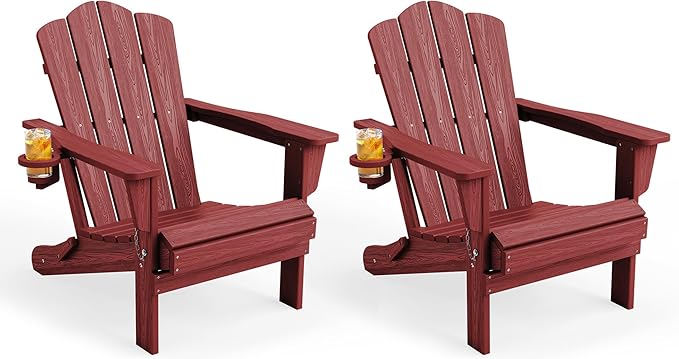 KINGYES Folding Adirondack Chair Set of 2, HDPE Adirondack Chair for Adult, Red